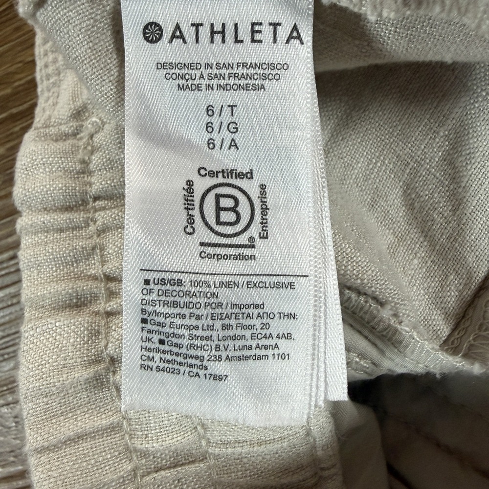 Athleta Women's 6T 100% Linen Pants Beige Pull On Relaxed Casual Coastal Minimal - Picture 5 of 10